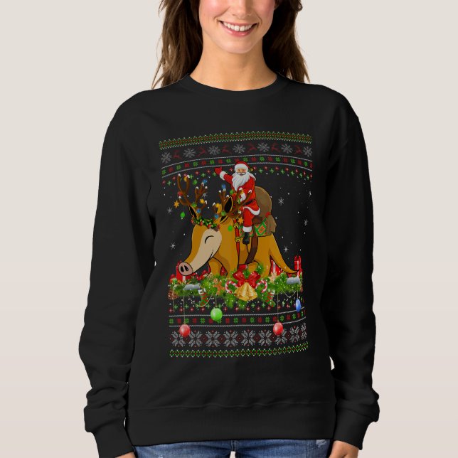 Aardvark   Ugly Santa Riding Aardvark Christmas Sweatshirt (Front)