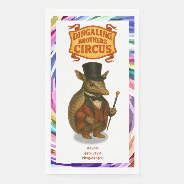 Aaron, aardvark ringmaster napkin (Front)