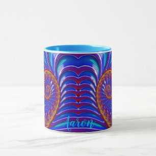 AARON ~ GLOSSY 3D Zany Blue Yellow Fractal ~ Mug