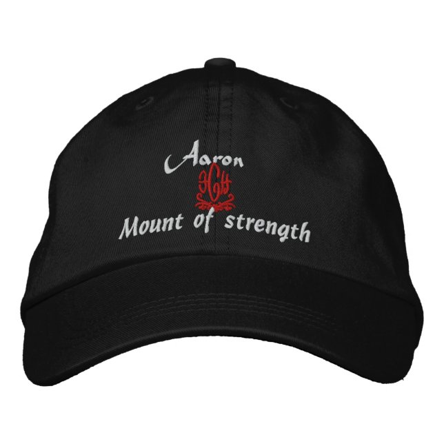Aaron Name With Hebrew Meaning Black Embroidered Hat (Front)