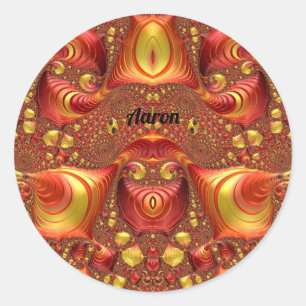 AARON ~ Red Brown Yellow Fractal Design ~ Classic Round Sticker