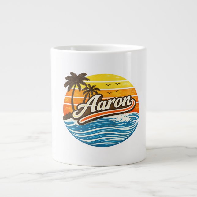Aaron Retro Sunset Name Design Large Coffee Mug (Front)