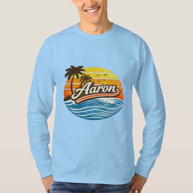 Aaron Retro Sunset Name Design T-Shirt (Front)