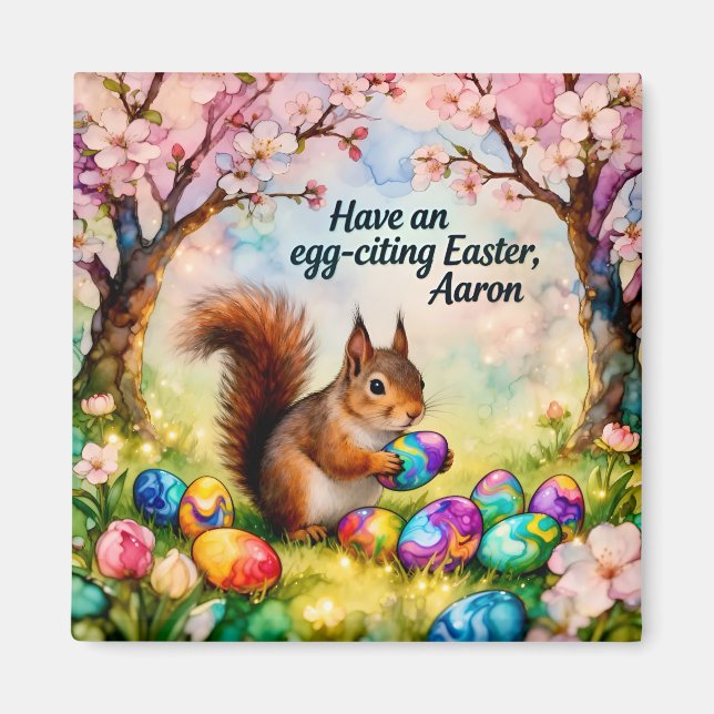 AARON ~ Squirrel collecting Easter Eggs ~  Magnet (Front)