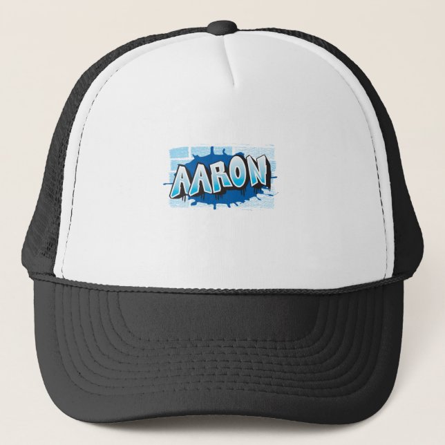 Aaron Your Name Graffiti Brick Wall Stylised Trucker Hat (Front)