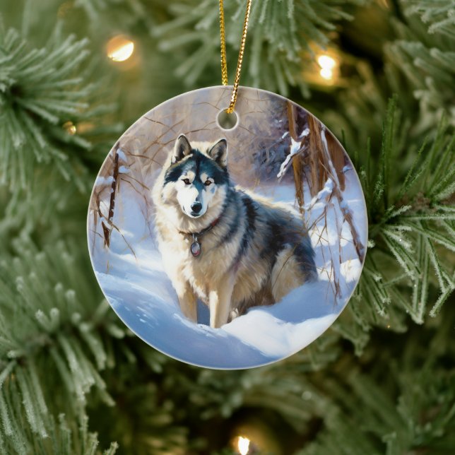 Aaskan Malamute Let It Snow Christmas Ceramic Ornament (Tree)