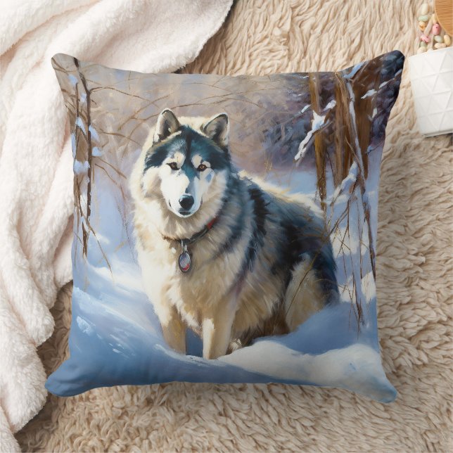 Aaskan Malamute Let It Snow Christmas Cushion (Blanket)