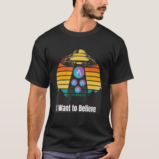 Aave Ufo Encounter Retro Sunset Blockchain Eth Cry T-Shirt (Front)