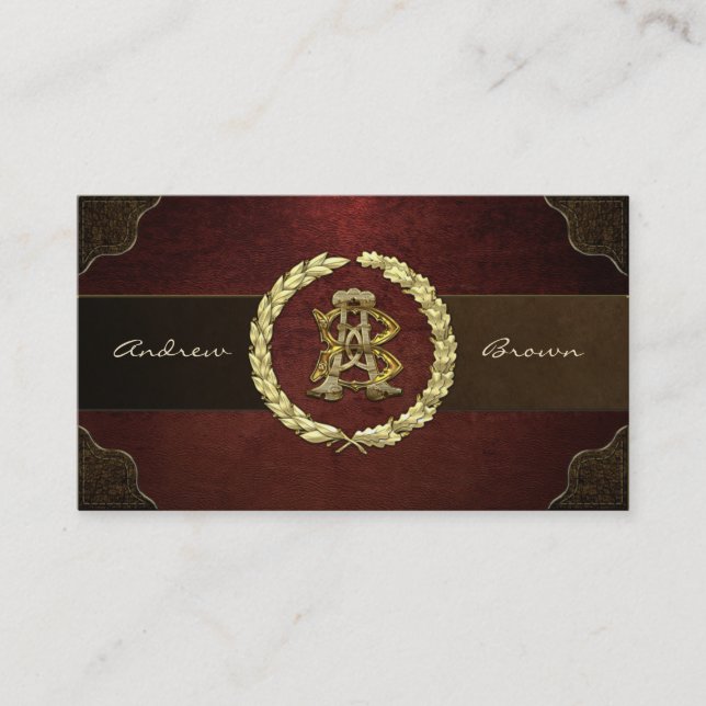 AB & BA Monogram [Gold+Leather] Business Card (Front)