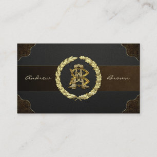 AB & BA Monogram [Gold+Leather] Business Card