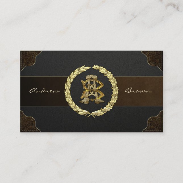 AB & BA Monogram [Gold+Leather] Business Card (Front)