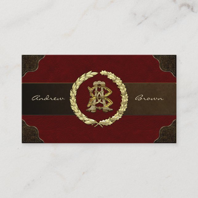 AB & BA Monogram [Gold+Leather] Business Card (Front)