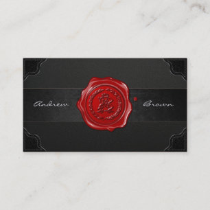 AB & BA Wax Seal Monogram [Black Leather] Business Card