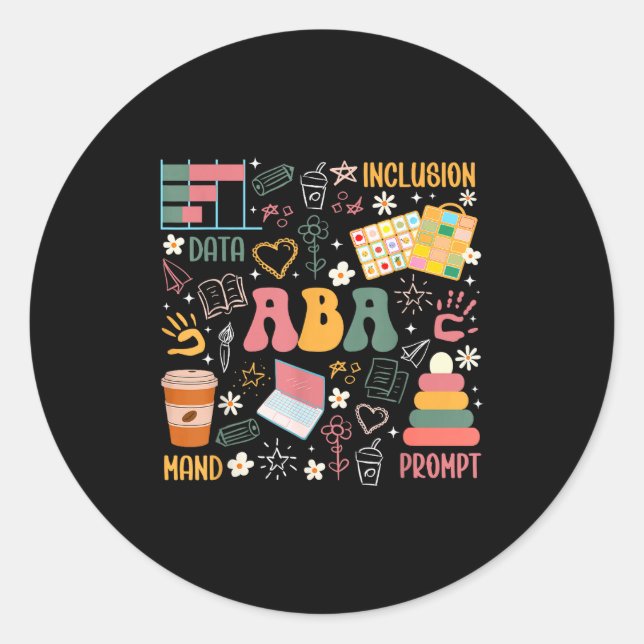 Aba Therapist Groovy Applied Behaviour Analysis Ab Classic Round Sticker (Front)