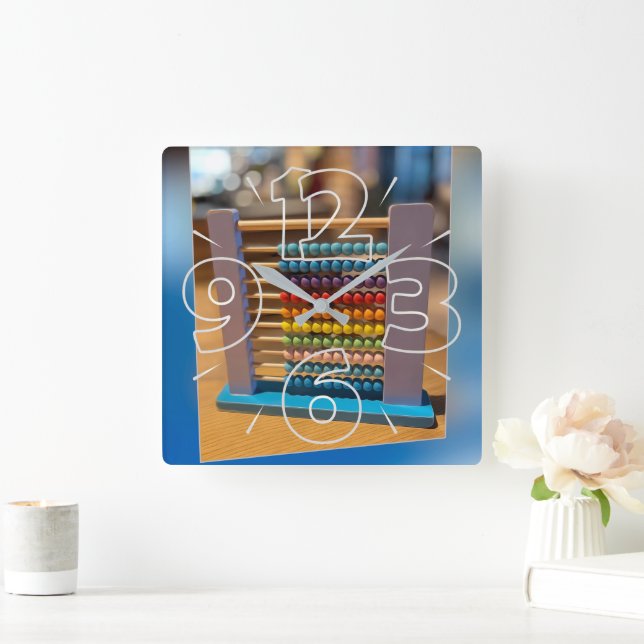 Abacus first computer square wall clock (Home)