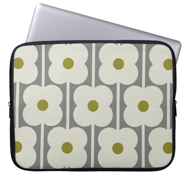 Abacus Flower and small stem pattern white & Grey Laptop Sleeve (Front)