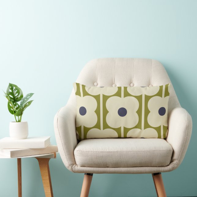 Abacus Flower Lined Eyelet Olive and Blue  Lumbar Cushion (Chair)