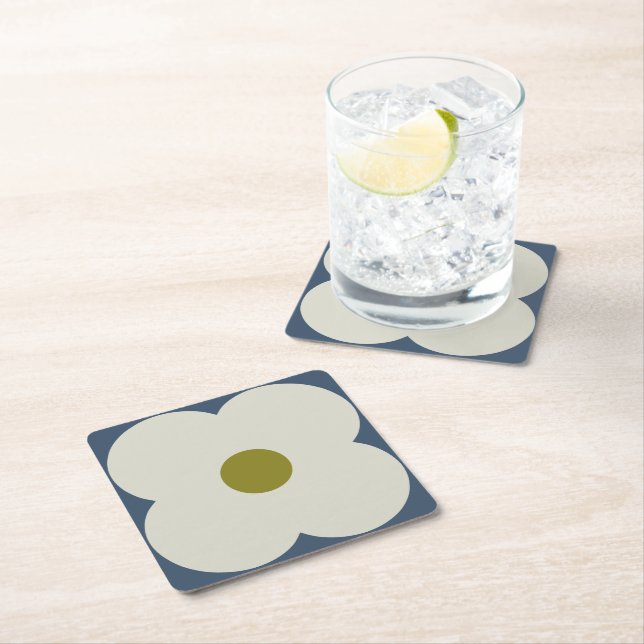 Abacus Flower Lined Eyelet White and Blue Square Paper Coaster (Insitu)