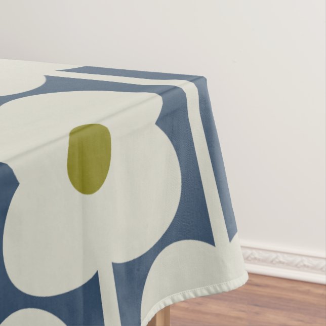 Abacus Flower Lined Eyelet White and Blue Tablecloth (In Situ)