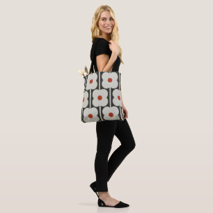 Abacus Flower Tomato Red Grid Pattern Tote Bag