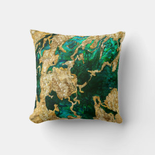 Abalone Green and Gold Cement Mixed media abstract Cushion
