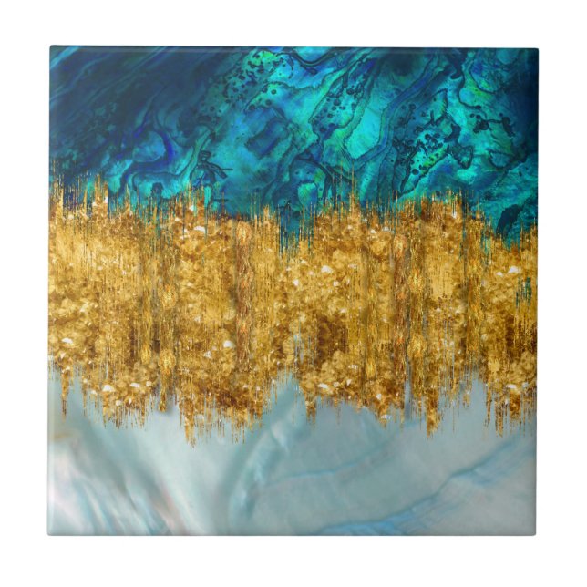 Abalone, Pearl and gold texture mixed media abstra Ceramic Tile (Front)
