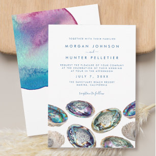 Abalone Shell Colourful Watercolor Beach Wedding Invitation