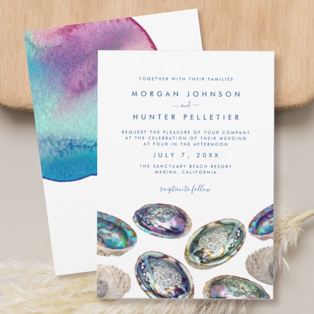 Abalone Shell Colourful Watercolor Beach Wedding Invitation (These Colorful watercolor abalone shells are perfect for your coastal chic beach wedding)