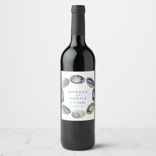 Abalone Shell Colourful Watercolor Beach Wedding Wine Label
