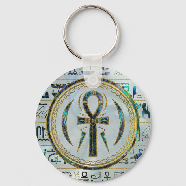 Abalone Shell Egyptian Ankh Cross symbol Key Ring (Front)
