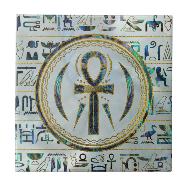 Abalone Shell Egyptian Ankh Cross symbol Tile (Front)