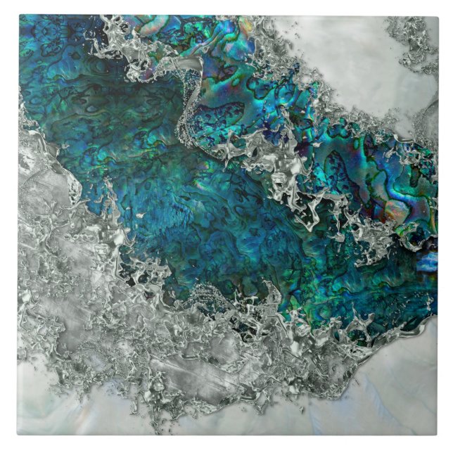 Abalone Shell Pearl and Silver 2 Ceramic Tile (Front)