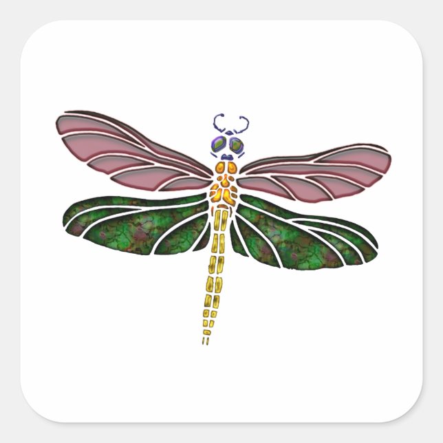 Abalone Shell & Stained Glass Dragonfly Square Sticker (Front)