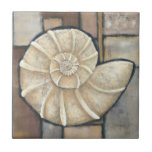 Abalone Shell Tile<br><div class="desc">Charikilia Zarris is a talented artist know for her ocean artwork. Her images are peaceful and calm relaxing you with every picture. Get this nautical piece of artwork with a Abalone shell being the centre of it all,  bordered with tiles and a beautiful colour scheme.</div>