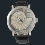 Abalone Shell Watch<br><div class="desc">Charikilia Zarris is a talented artist know for her ocean artwork. Her images are peaceful and calm relaxing you with every picture. Get this nautical piece of artwork with a Abalone shell being the centre of it all,  bordered with tiles and a beautiful colour scheme.</div>