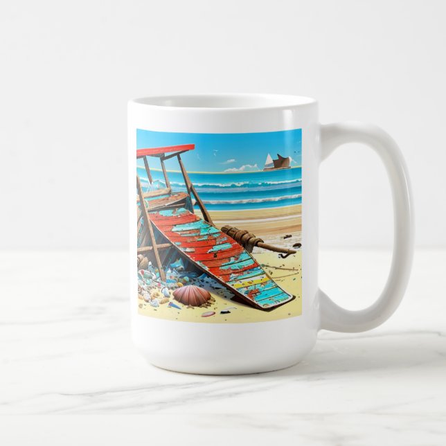 Abandoned Beach Deserted Boat AI Generated Art Coffee Mug (Right)