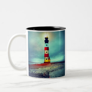 Abandoned Beach dilapidate Illuminated Lighthouse Two-Tone Coffee Mug