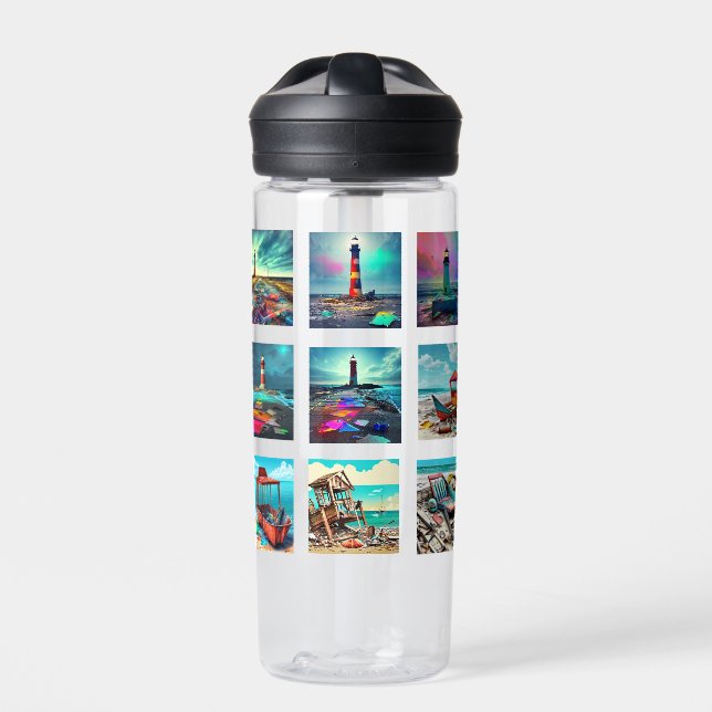 Abandoned Beachy Lighthouses and Boats Water Bottle (Front)