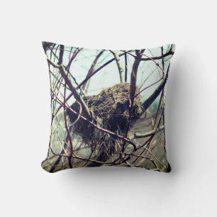 Abandoned Bird Nest In Spring  Cushion