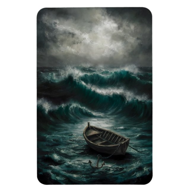 Abandoned Boat in Stormy Waters Ocean Art Magnet (Vertical)