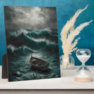 Abandoned Boat in Stormy Waters Ocean Art Plaque