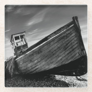 Abandoned Boat On Dungeness Beach Glass Coaster