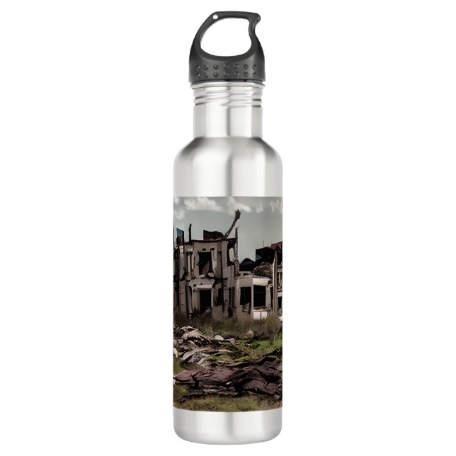  Abandoned Buildings Post Apocalypse  710 Ml Water Bottle (Front)
