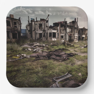 Abandoned Buildings Post Apocalypse Destruction Paper Plate
