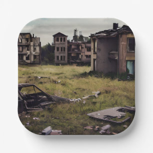 Abandoned Buildings Post Apocalypse Destruction Paper Plate