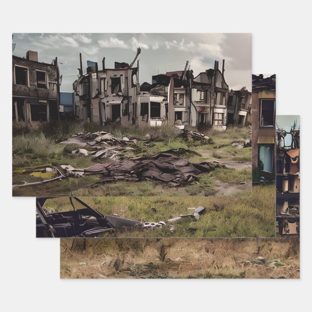  Abandoned Buildings Post Apocalypse  Wrapping Paper Sheet (Set)