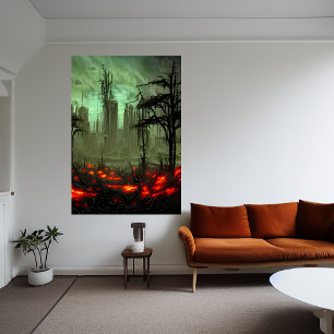 abandoned burning city AI Art Poster