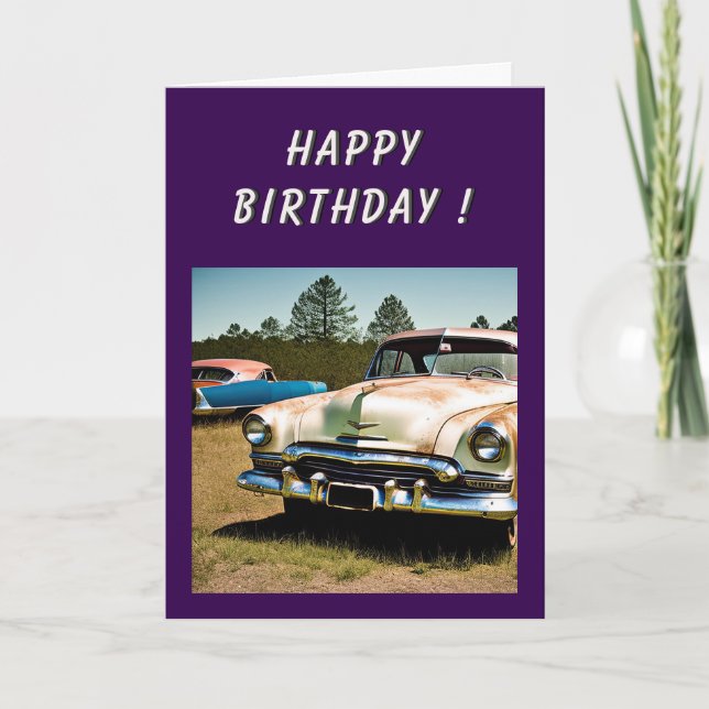 Abandoned Car 1950s Birthday Card (Front)