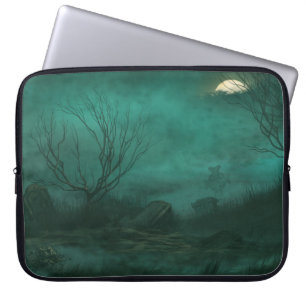 Abandoned Cemetery Moonlit Night Scene Laptop Sleeve