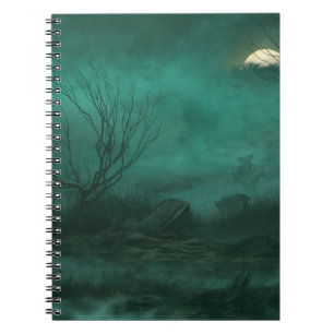 Abandoned Cemetery Moonlit Night Scene Notebook